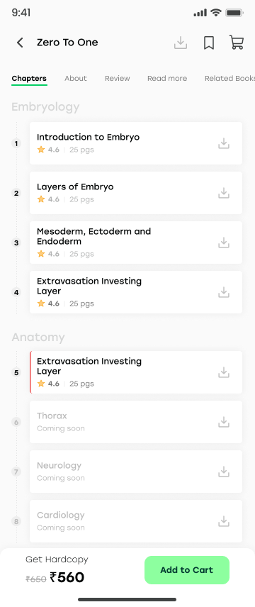 Chapter list with Thorax coming soon and hardcopy purchase drawer